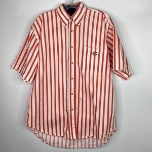 Vintage Ivy Crew Red White Striped Short Sleeve Button Up Shirt Medium